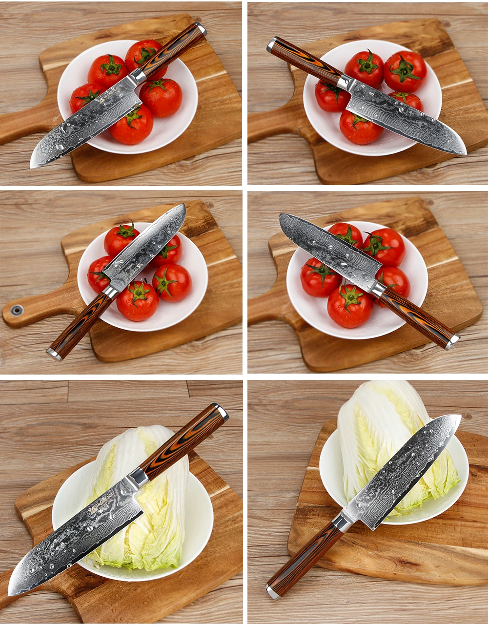 BIGSUNNY 7 дюймов Santoku нож для тонкой нарезки с деревянной ручкой Pakka, 67 слоев дамасской стали тонкое лезвие