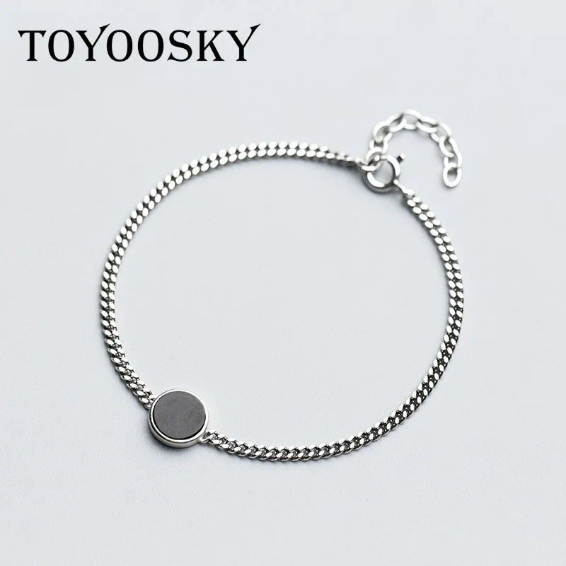 S925 Серебряный браслет женский темперамент личность тайский серебряный черный круглый кулон браслет ретро этнический стиль крученые украшения