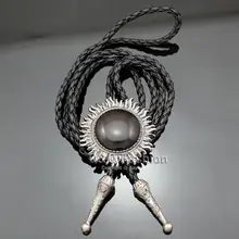 Новые модные Винтаж серебро Защита от солнца обсидиан ковбойские Камень кожа Боло бола Средства ухода за кожей шеи галстук линия танец Rodeo