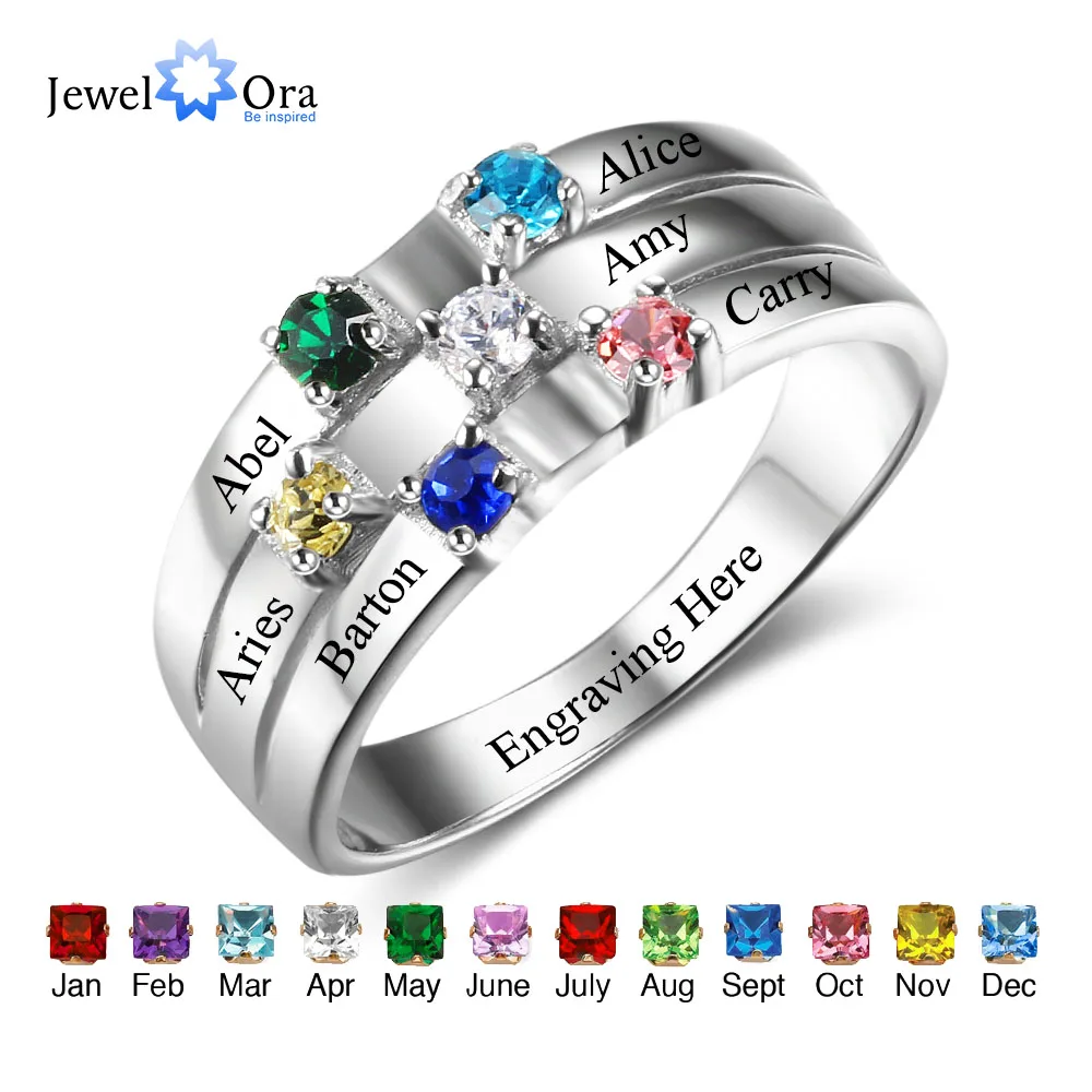 Family & Friendship Ring Engrave Names Custom 6 Birthstone 925 Sterling
