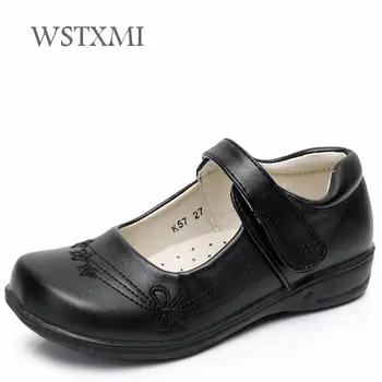 

Girls School Mary Jane Shoes for Children Leather Black Wedding Princess Brogue Shoes Flower Big Kids Uniform Flat Student Shoes