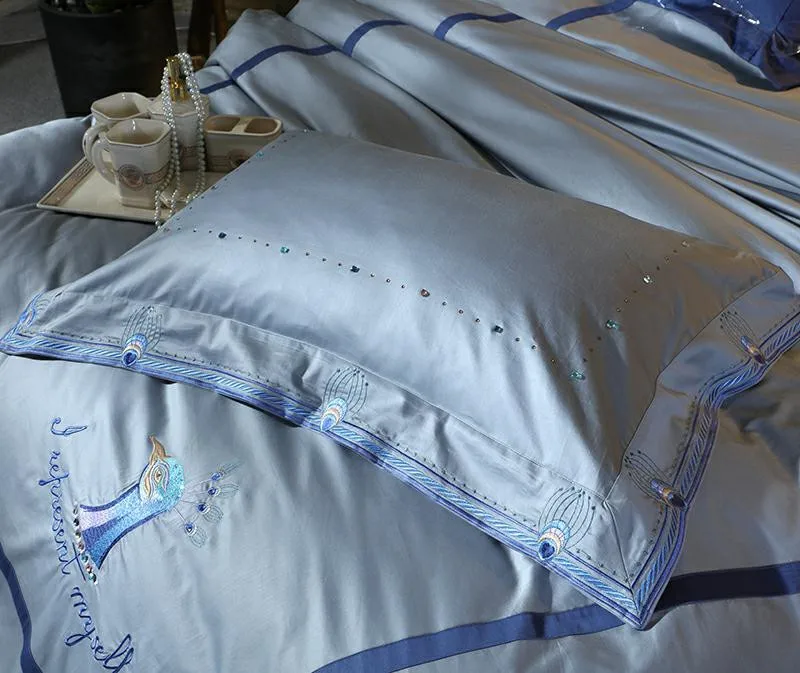 Светло-зеленый синий Высококачественный Роскошный Королевский вышивка 100 S/800TC Египетский хлопковый комплект постельного белья пододеяльник простыня наволочки