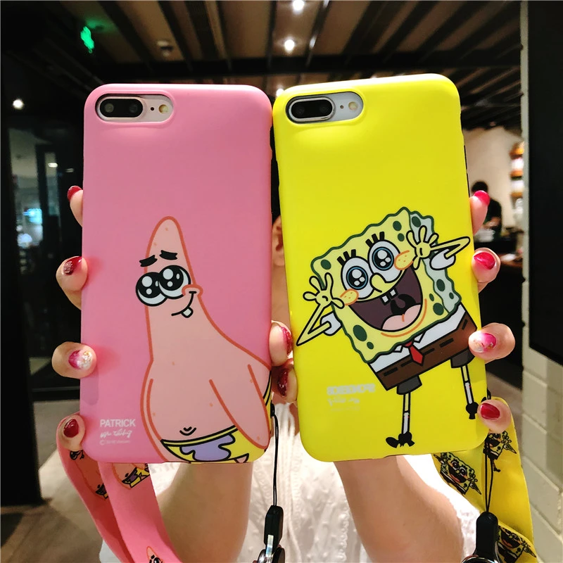 For iPhone 8plus cartoon Mr.Krabs Case Cute case X 7 7plus 6 6Splus Soft matte back phone cover + strap |