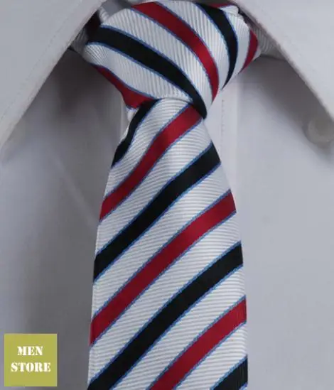 

White Red Black Stripes Men Jacquard Woven Skinny Slim Narrow 2.5" Necktie 6.5 cm Neckwear Wedding Party Tie LT092