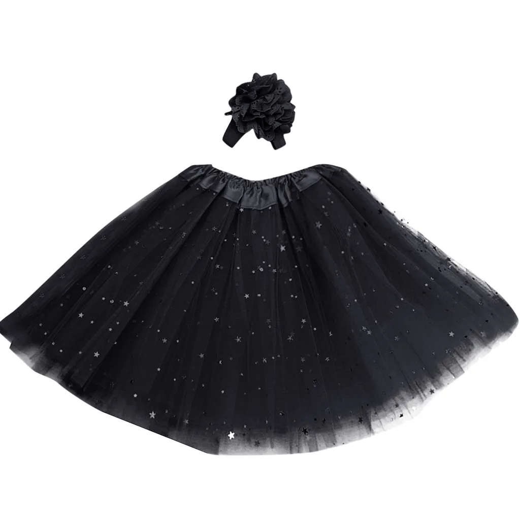 Kids Girl Petticoat Paillette Star Pettiskirt Hair Band Tutu Skirt Dancewear