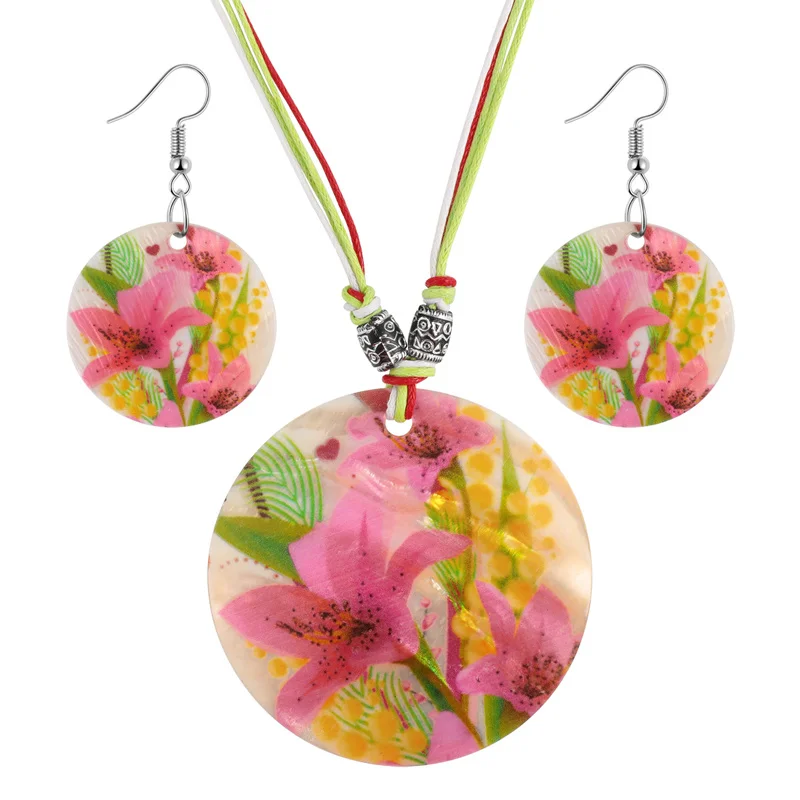 

Fashion Summer Jewelry Set 2019 Leather Chain Enamel Shell Jewelry Sets for Party Bridal Jewelry Sets Necklace Earrings Set