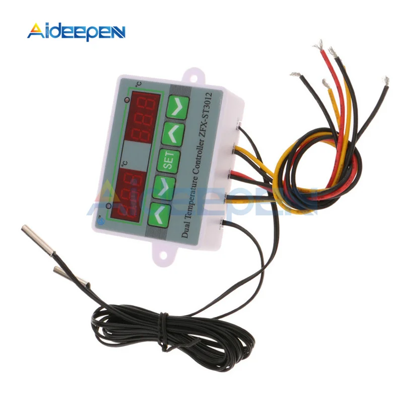 

ST3012 AC 110V-220V 12V 24V Digital LED Dual Thermometer Temperature Controller Microcomputer Thermostat Incubator Dual Probe