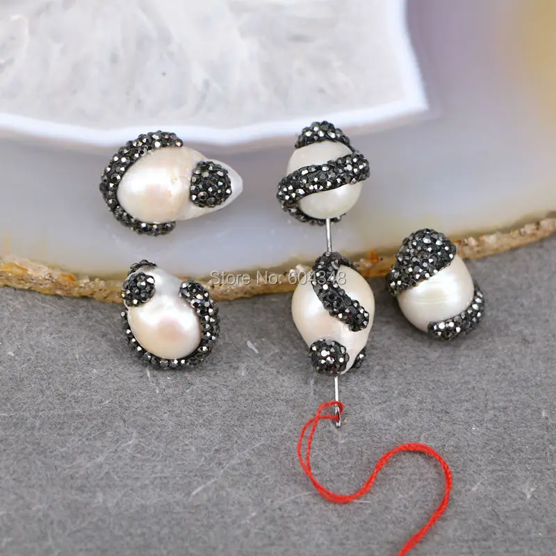 10pcs Freshwater Pearl with Crystal Zircon Paved Beads Natural Loose Spacer Charms Jewelry Findings | Украшения и аксессуары