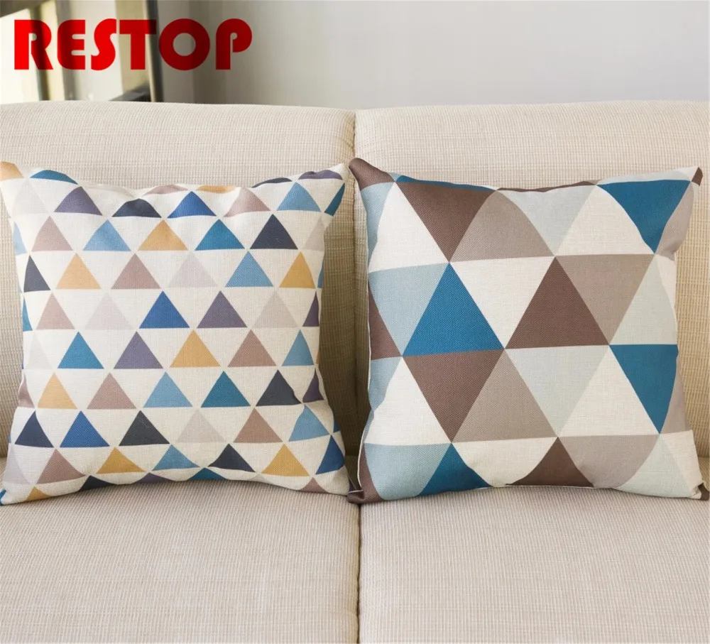 45*45cm Colorful Triangle Pillow Cover Cotton&Linen Cushion Office Nap