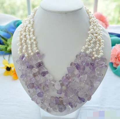 

Jewelr 004831 4row 21" 7mm white RICE freshwater lavender amethyst necklace