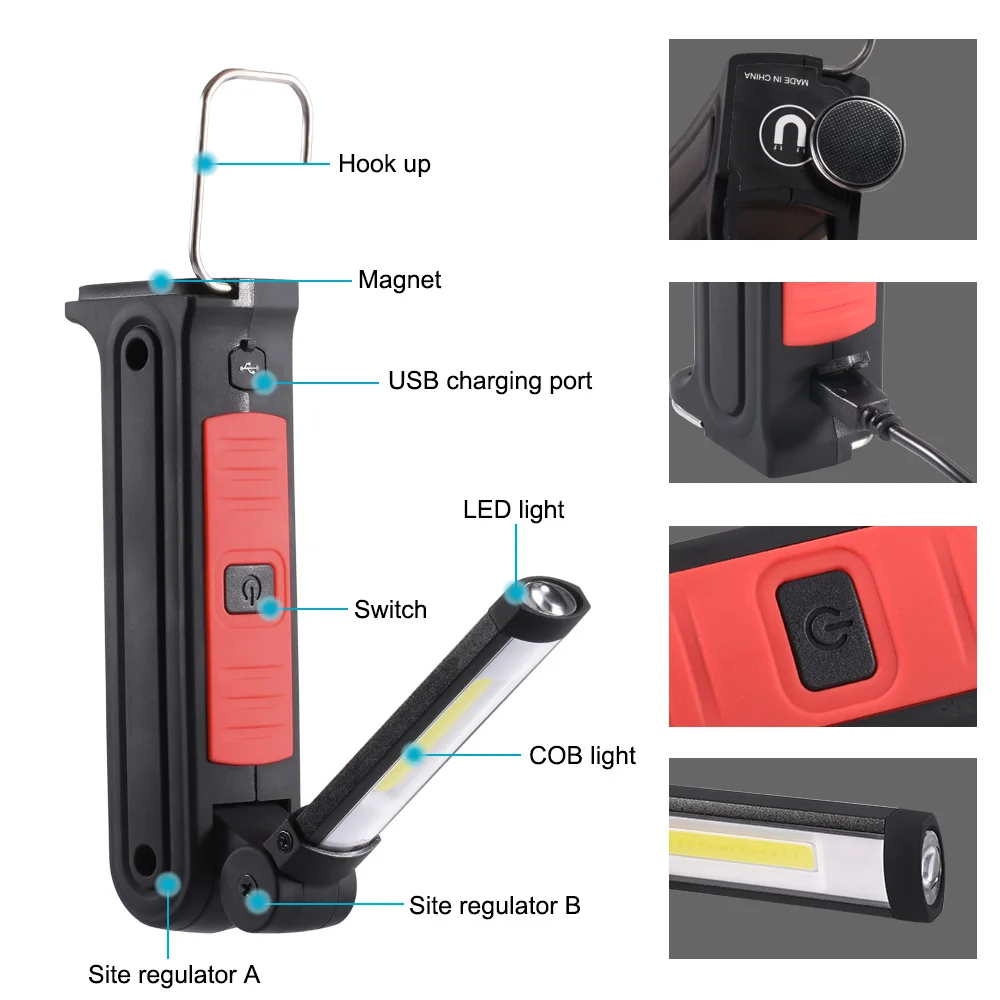 Coba светодиодный рабочий свет cob портативный прожектор usb Перезаряжаемый 4 режима прожектор с крюком магнитный складной водонепроницаемый светильник