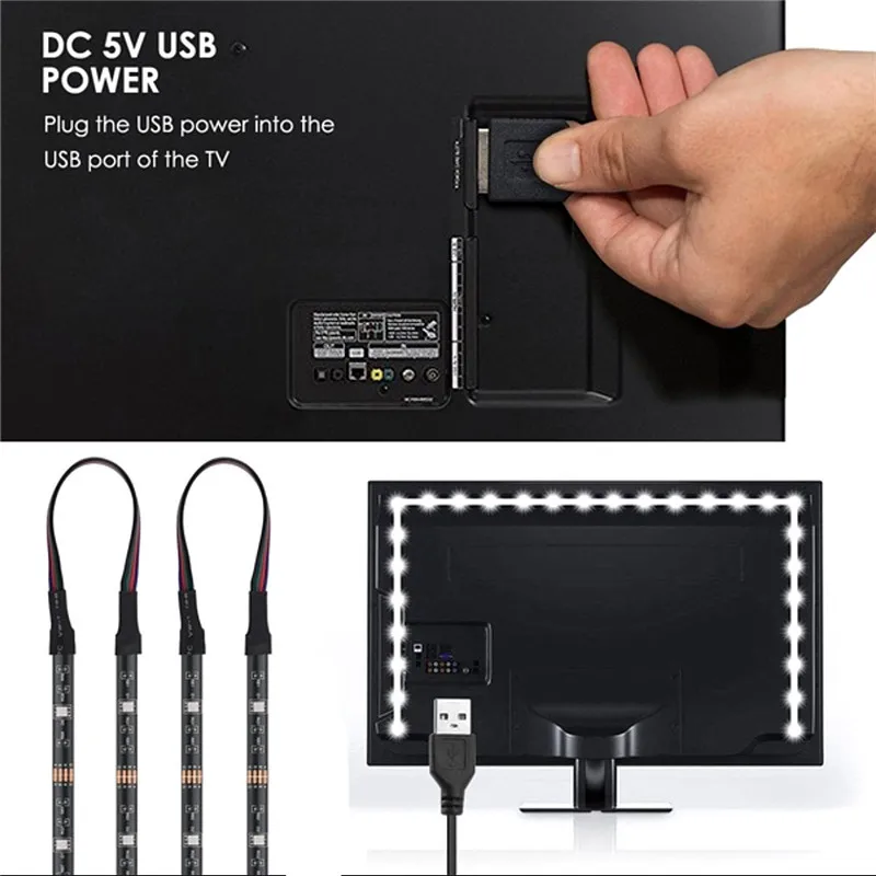 USB DC 5V ТВ фоновая полоса света 5050 SMD 30 светодиодов/м RGB IP30 IP65 Светодиодная лента с 44