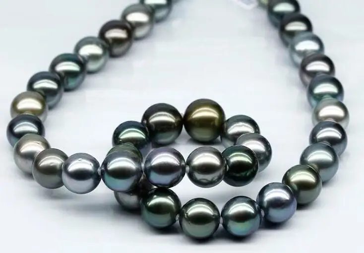 

Tahitian genuine black pearl necklace 10-11mm perfect round aaa