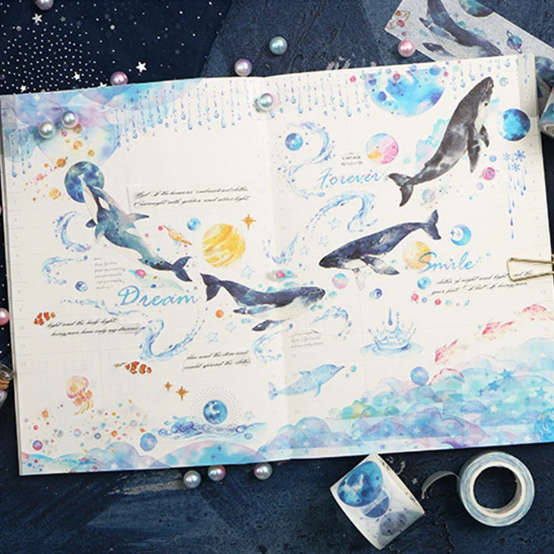 

1.5-5cm*5m whale starry washi tape DIY decorative scrapbooking sticker planner masking adhesive tape label