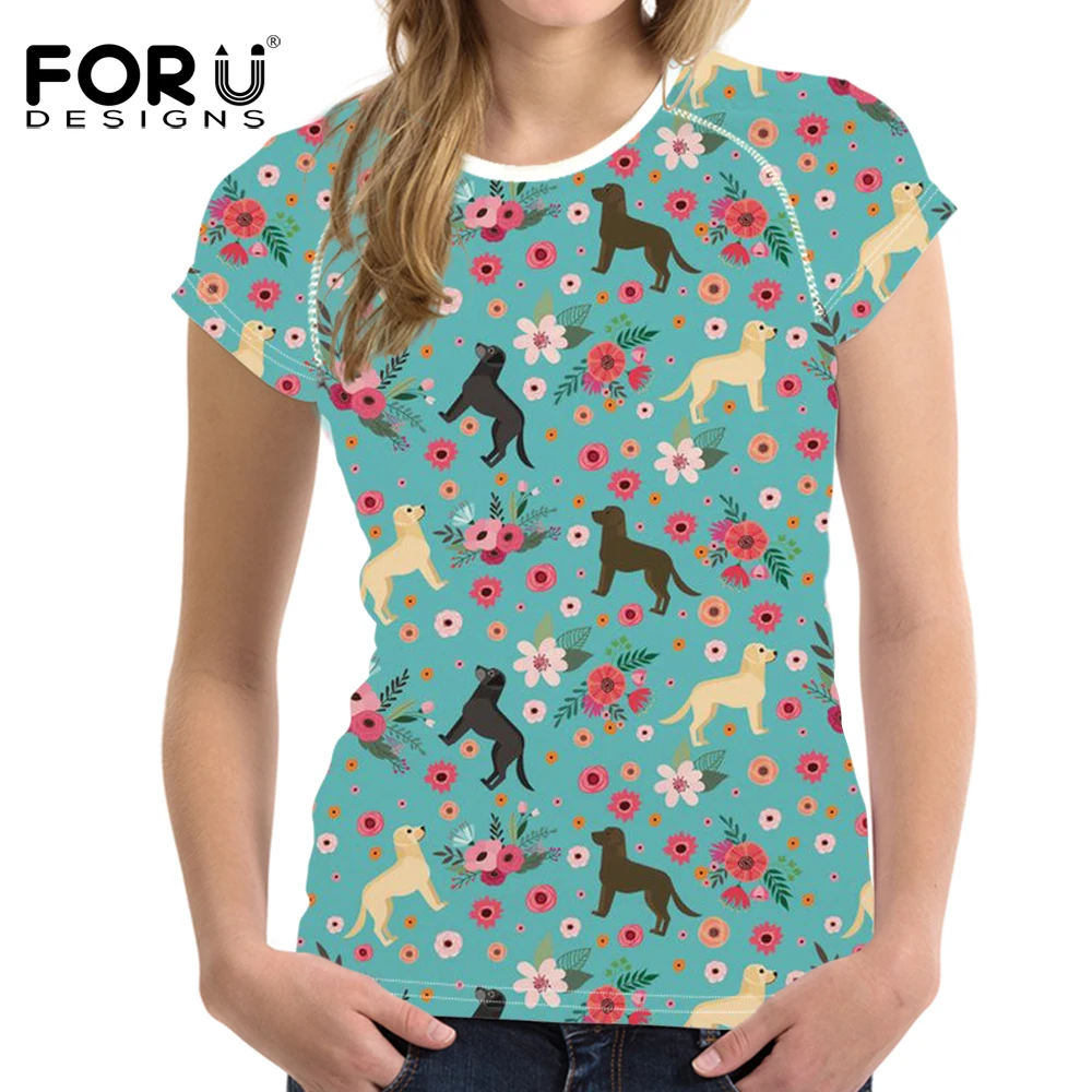 

FORUDESIGNS T Shirt Women Labrador Flower Print Tee Shirt Female Fashion Summer Tops for Teen Gir Kawaii T-shirt Camisa Feminina