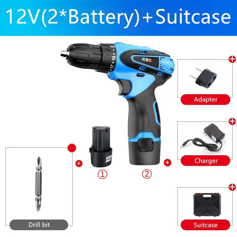 12 В 16,8 в 25 В аккумуляторная отвертка, электрическая дрель, электрическая батарея, шуруповерт, сверление, мини электрический шуруповерт, электроинструменты - Цвет: 12V 2Battery Box