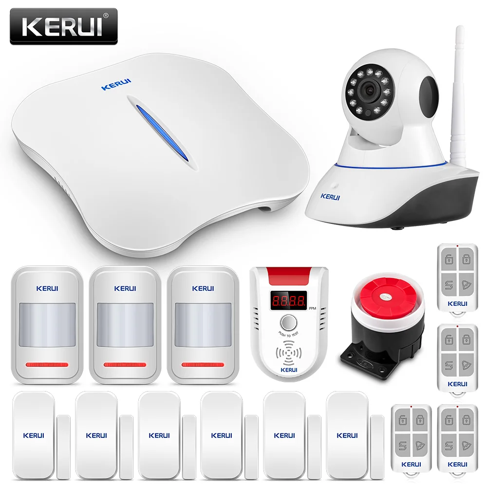 

KERUI W1 WIFI Home Burglar Alarm Systems With GAS Detector Alarm and WIFI IP Camera Motion Detector Home Security Alarm