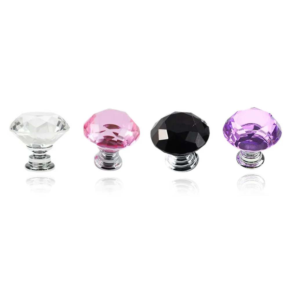 

30mm Crystal Glass Diamond Plated Door Knobs Handles Cabinet Drawer knobs + Screw Door Wardrobe Hardware Clear/Black/Pink/Purple