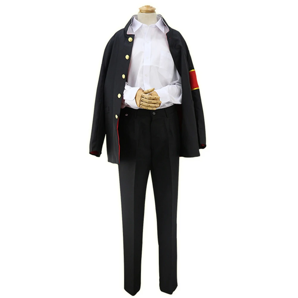 

Brdwn Hitman Reborn Unisex Hibari Kyoya Cosplay Costume School Uniforms Suit (Top+shirt+pants+armband)