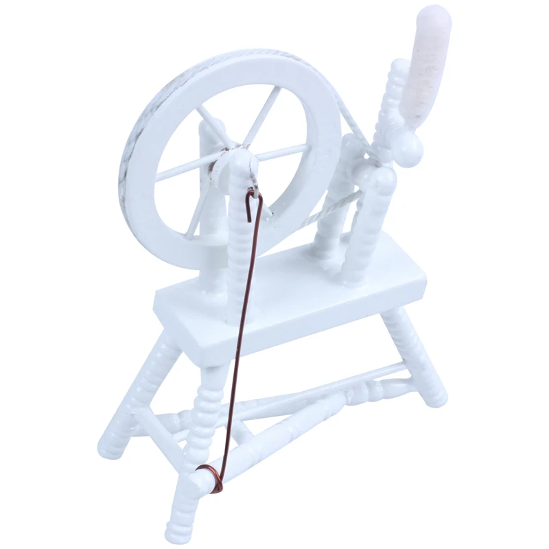 

1:12 scale doll house miniature hand reeling machine wooden spinning wheel white Model Toy Doll House Accessories Decoration