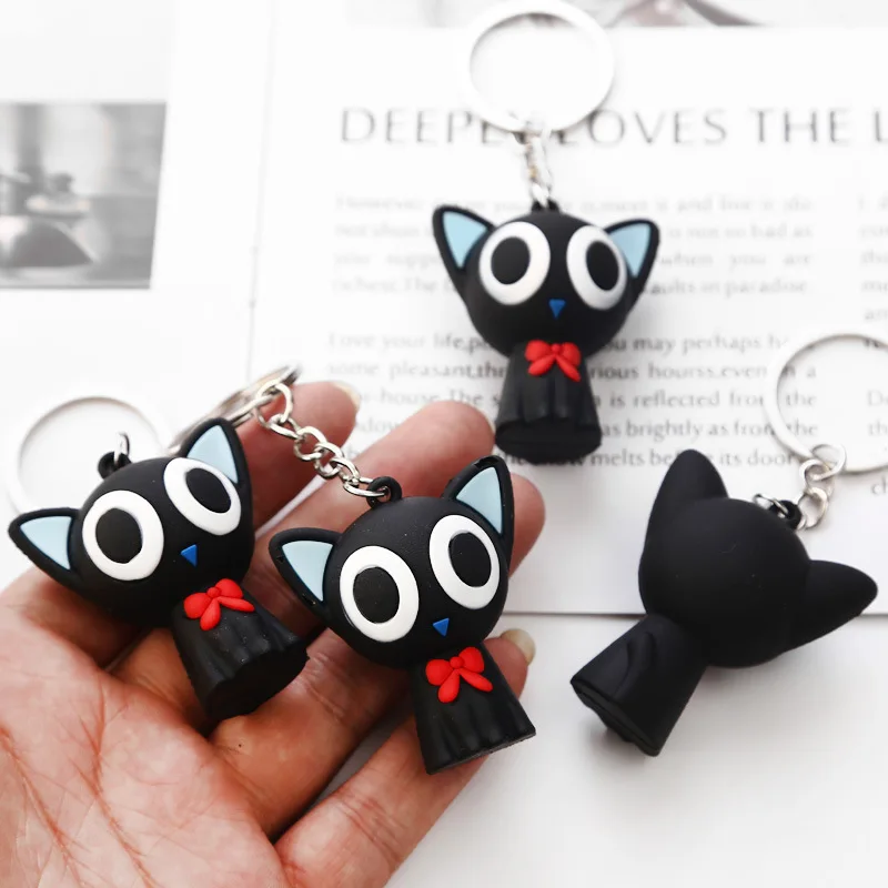 

Fashion Cute Cartoon Dolls Small Black Cat Keychain Porte Clef Women Keyring Car Trinket Couple Key Chains Kids Toy Key Ring