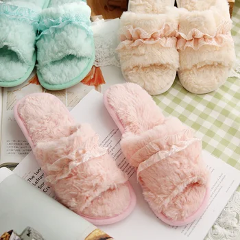 

Hallowee Winter Warm Soft indoor floor Slippers Women Christmas Monster Dinosaur Claw Plush Open-toed lace comfortable indoor