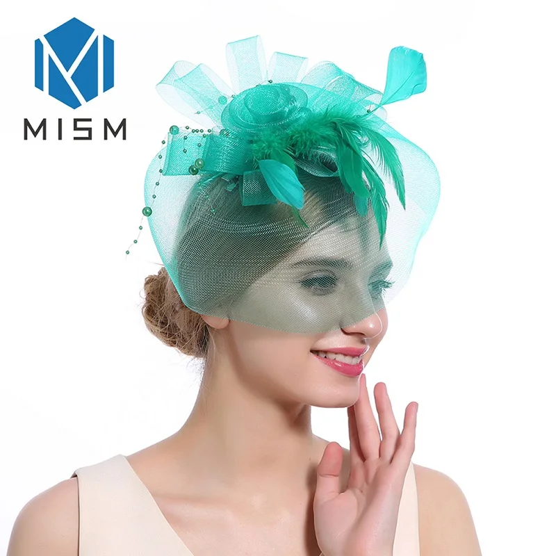 M MISM, женские аксессуары для волос с вуалью, перо, цветок, бисер, Коктейльные Вечерние заколки для волос, элегантные винтажные Модные полосы обруча для волос - Цвет: color-K
