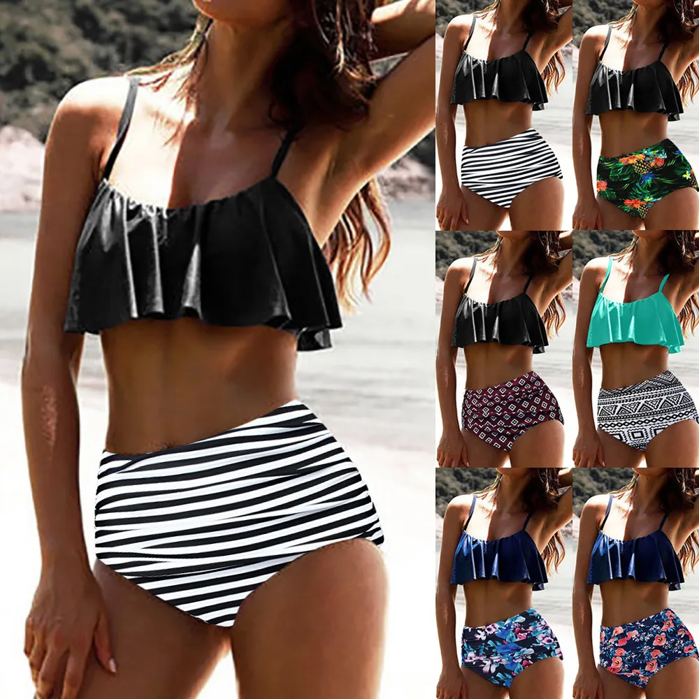 

bikini 2019 Women High Waist Bikinis Swimwear Swimuit Female Retro Beachewear swimwear women swimsuit girls sexy bikini set #30