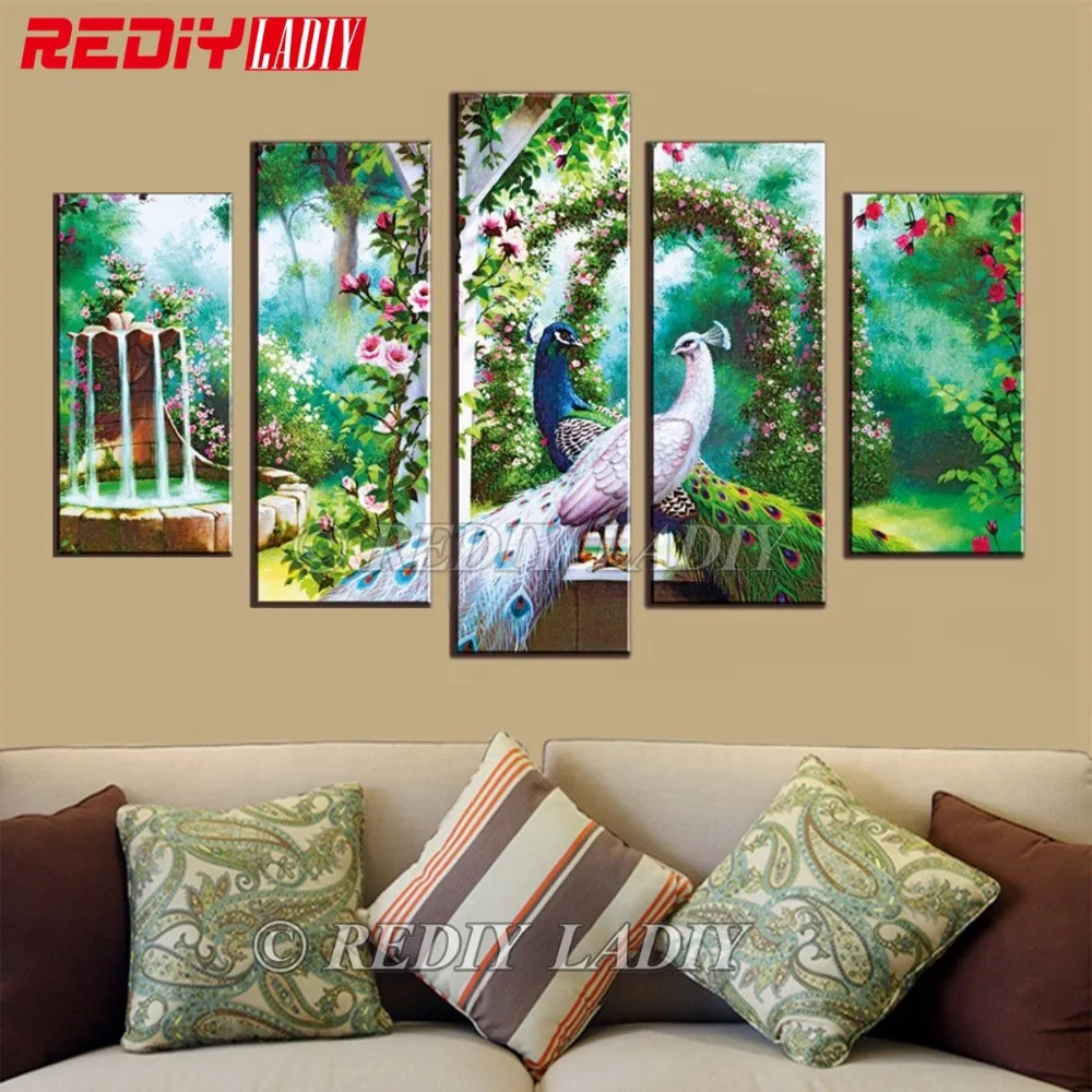 

REDIY LADIY Diamond Painting Triptych Diamond Embroidery Crystal Modular Picture Peacock Love Wall Art Multi Pictures Home Decor