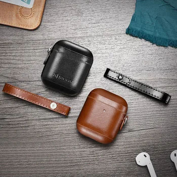 

Vococal Vintage Genuine Leather Wireless Earphone Protective Case Cover Holder Shell Skin w/ Strap for Apple AirPods Air Pods 2
