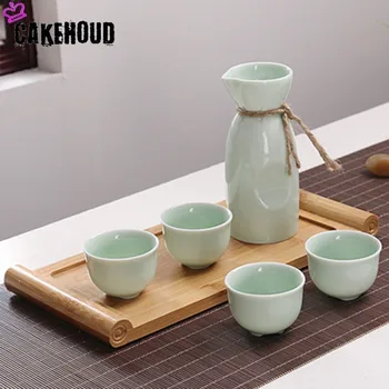 

CAKEHOUD Japanese Sake Set Creative Ceramic Wine Home Insulation Wine Glass Ceramic One Pot Four Cup Sake White Wine Pot Flask