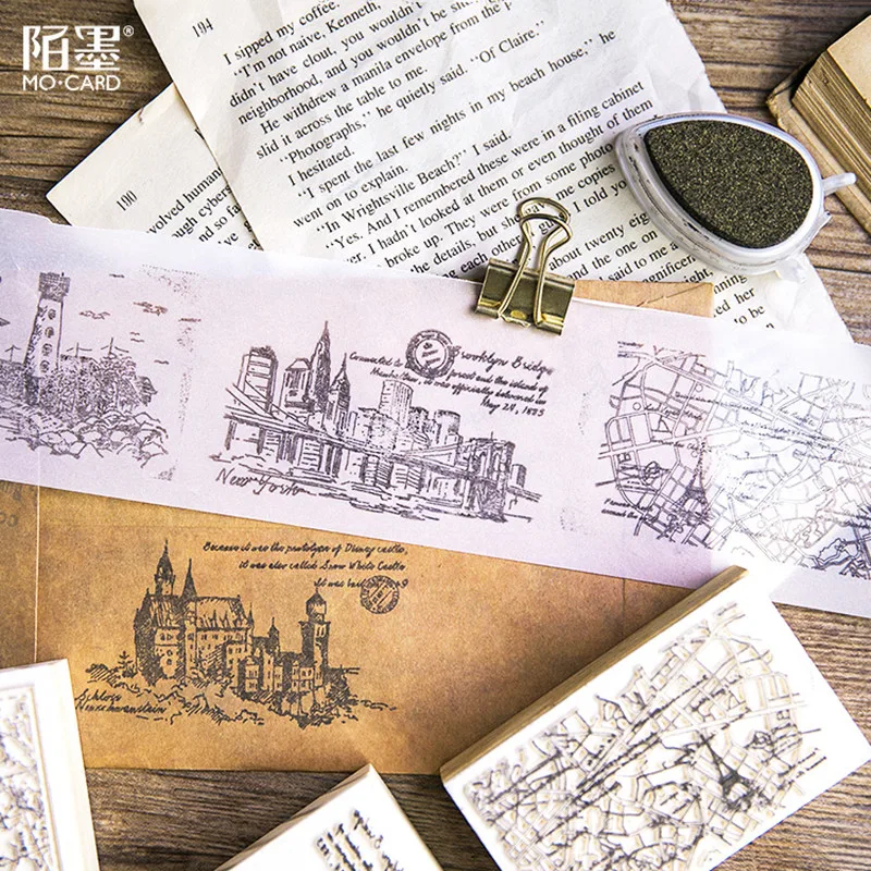 6PCS/LOT Wooden Seal Toy Stamp Album Diary To Decorate DIY Seal The Meaning of Travel Fancy Toy for Children