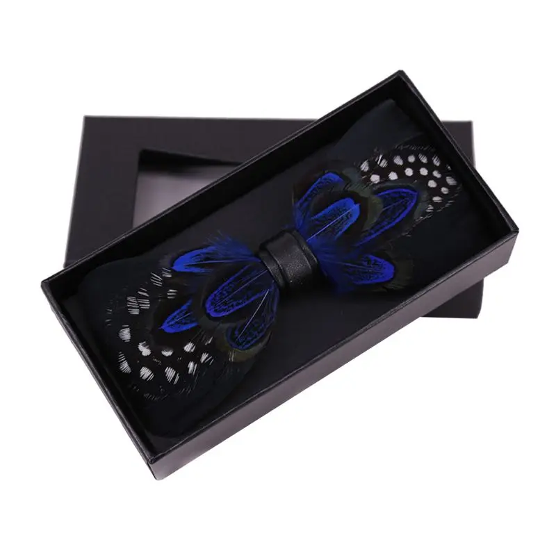 Натуральный перо ручной работы галстук-бабочка для мужчин Подарочная коробка жениха Свадебная вечеринка многоцветный 094B - Цвет: 7HH701380-066