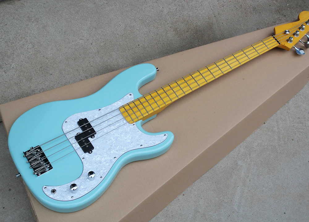 Blue Electric Bass Guitar with White Pearl Pickguard,Maple Fretboard,4