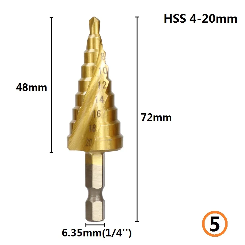 4-32 мм титановое покрытие Пагода форма Шаг Сверло HSS треугольник хвостовик Отверстие Сверло конус сверло шаг сверло - Цвет: 5 - Spiral 4-20mm