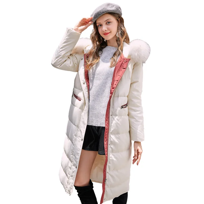 Doudoune Vêtements Dames Outwear Rouge 2018 blanc Long Capuche À Col Grand Manteau Femme Fourrure Parkas De Taille Épaissir Hiver Nouveau IZwBqCn