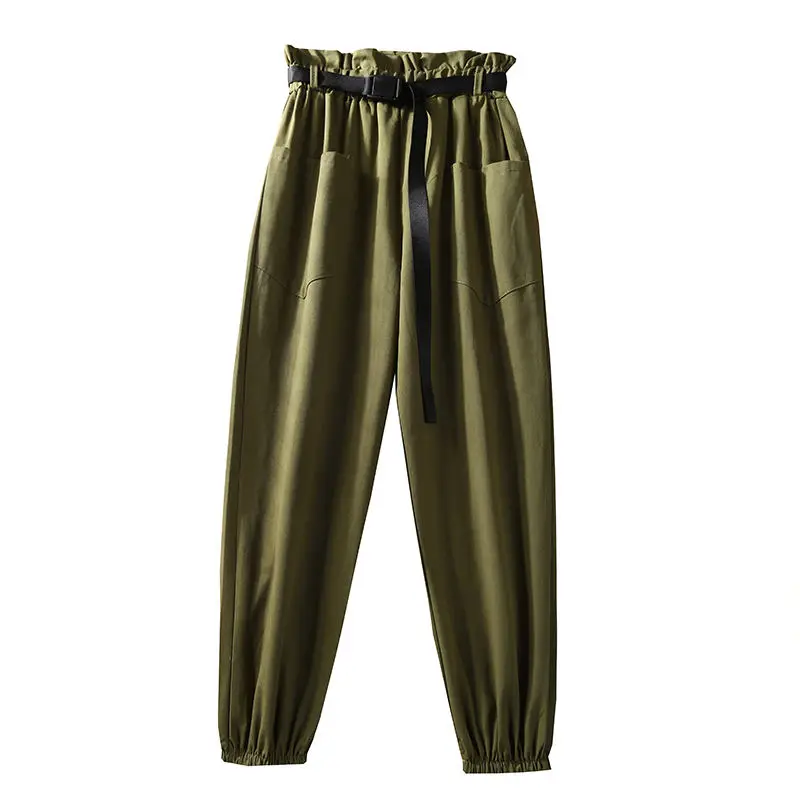 Винтажные брюки с высокой талией, женские повседневные уличные брюки, женская одежда, свободные брюки-карго, женские армейские зеленые брюки Q1250