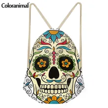 Coloranimal 3D сахарный череп цветочный принт Женская обувь сумка на шнурке спортивная сумка для хранения Повседневная Женская Фитнес рюкзак пляжная сумка