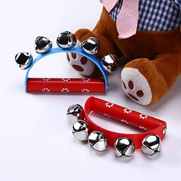 10Pcs Vivid Color Jingle Bells Sleigh Bells Instrument On Wooden Handle For Baby Kids Children Musical Toys