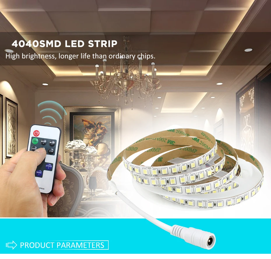 SMD 4040 Светодиодная лента Беспроводной RF пульт дистанционного управления с регулируемой яркостью 5 м гибкий светодиодный лента кухонные
