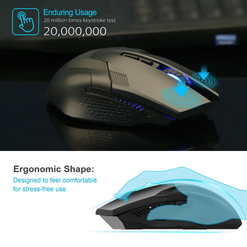 Kaufen TeckNet 2,4 GHz Wireless Mouse Optical Gaming Maus Programmierbare Makro 4800DPI 8 Tasten Maus Gamer Drahtlose Mäuse Für PC laptop