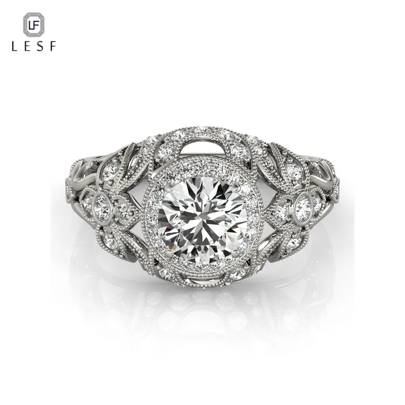 LESF Classic 1 ct Round Cut Cubic Zirconia Halo Engagement Promise Ring 925 Sterling Silver Jewelry For Women Wedding Gift LESF Classic 1 ct Round Cut Cubic Zirconia Halo Engagement Promise Ring 925 Sterling Silver Jewelry For Women Wedding Gift