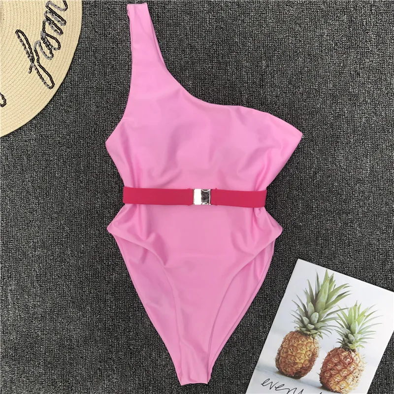 Maillot De Bain Badpak купальник женский сексуальный однотонный Цельный купальник металлический купальник с поясом Купальник для женщин