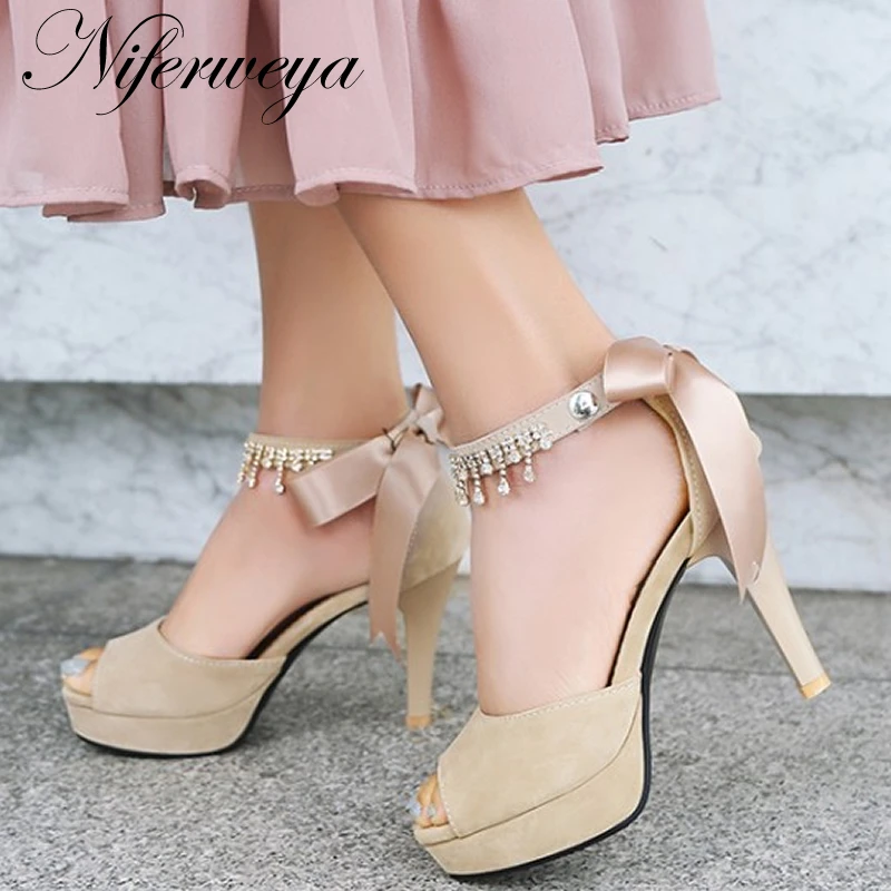 

Sexy Peep Toe summer women shoes Big size 32-43 thin heel Platform high heels Butterfly-knot decoration Sandals zapatos mujer