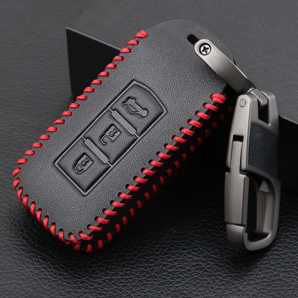 

Genuine Leather Car Key Case Cover For Mitsubishi Outlander Lancer 10 Pajero Sport EX ASX RVR Colt Grandis L200 Smart 3 Button