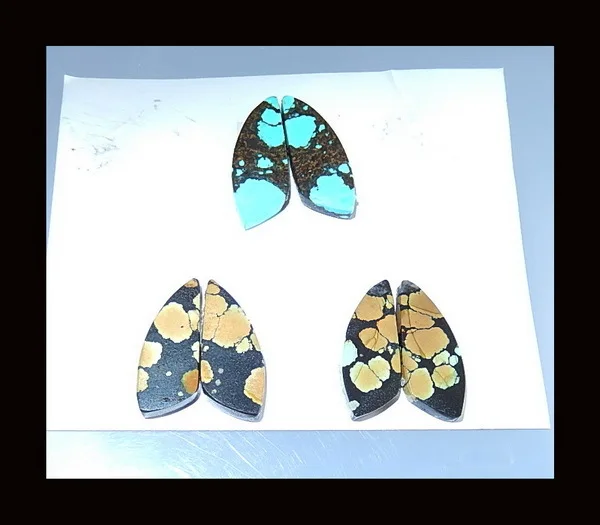 

Natural 3 Pairs Of Turquoise Stone Cabochon Pair, 21x8x3/20x8x3mm,5.80g