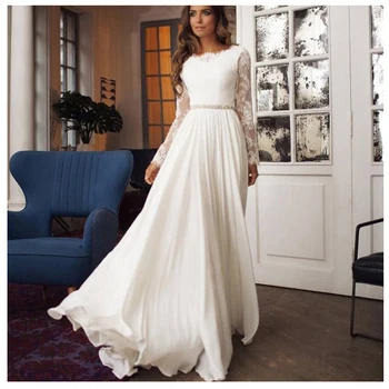 

2019 Lace Wedding Dresses Long Sleeves Lace Bride Wedding Gowns Elegant Train White Wedding Gowns Custom Made
