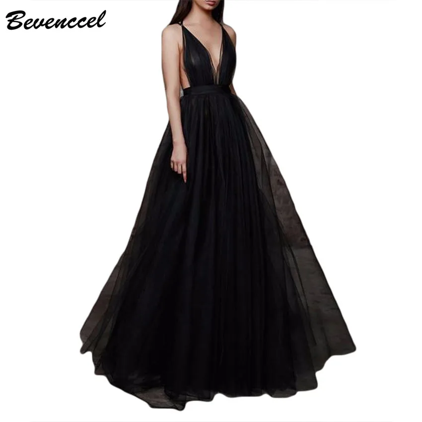 

Bevenccel 2019 New Arrival Sexy Deep V Evening Party Dress Backless Straps Elegant Women Summer Dress Vestidos Long Dress