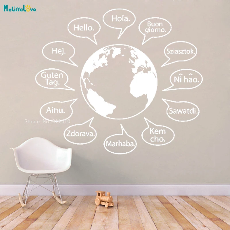 

Earth Map Many National Languages Welcome Wall Stickers Hello Text words Home decor for Coffee Shop Vinyl Handmade Decal YT1066