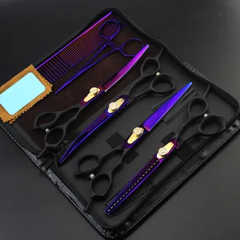 

6 kit Professional Japan 7 inch voilet dog grooming hair scissors pet cutting barber thinning shears hairdressing scissors set